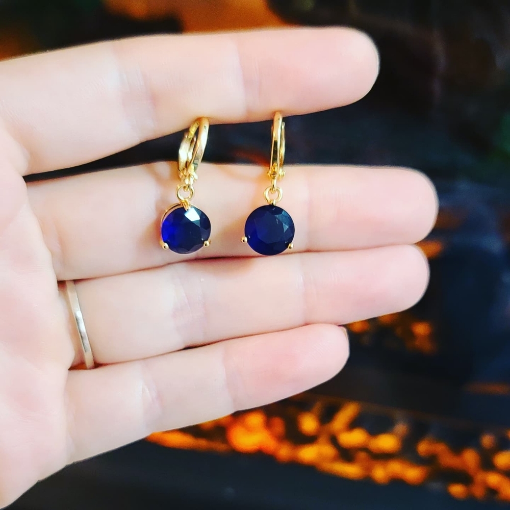 Dark Blue Crystal Gold plated earrings ✨
